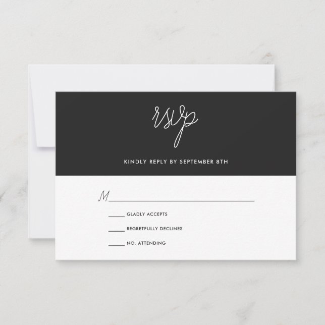 Modern Chic Black and White Wedding RSVP Card (Front)