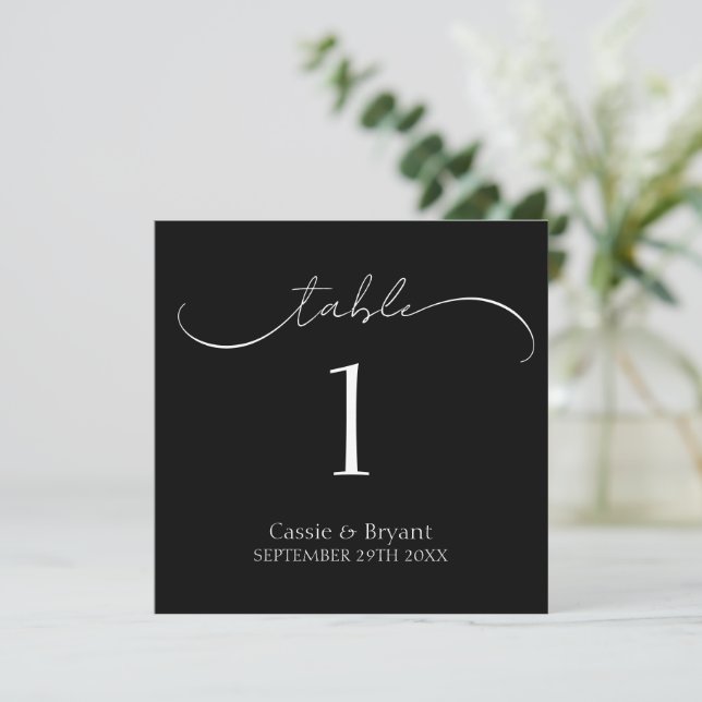 Modern Chic Black and White Wedding Table Number (Standing Front)