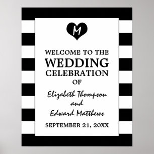 Modern Chic Black and White Wedding Welcome Poster