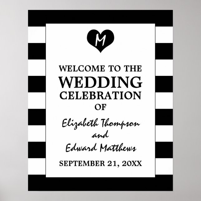 Modern Chic Black and White Wedding Welcome Poster (Front)