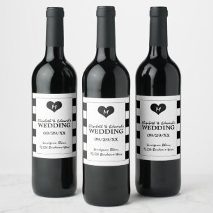Modern Chic Black and White Wedding Wine Label
