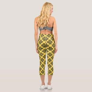  Modern Chic Black and Yellow  Capri Leggings