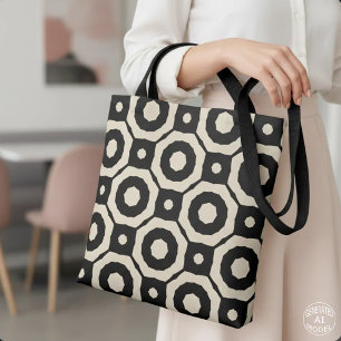 Modern Chic Black & Beige Geometric Pattern Mosaic Tote Bag
