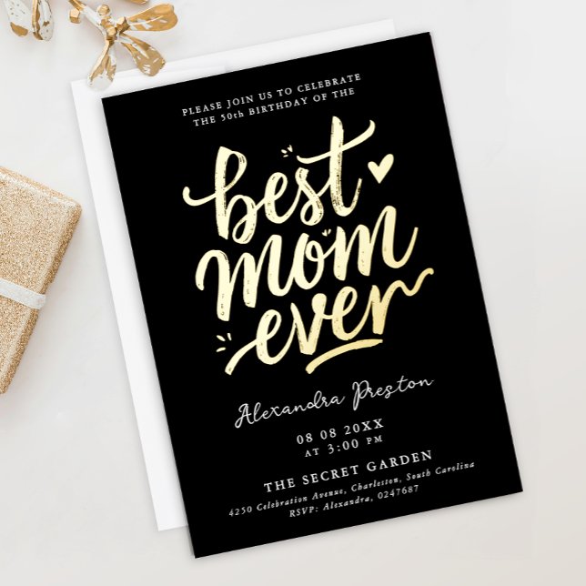 Modern Chic Black Best Mum 50th Gold Brush Script (Creator Uploaded)