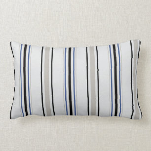 Modern chic black, blue and white stripes pillow