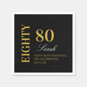 Modern Chic Black Gold 80th Birthday Party  Napkin