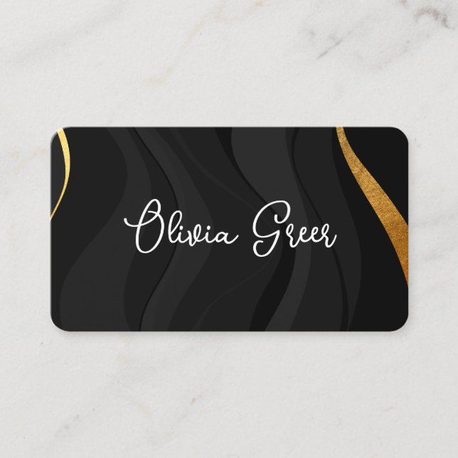 Modern Chic Black Gold Retro Waves  Business Card (Front)