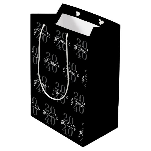 Modern Chic Black Graduation Year Custom Medium Gift Bag (Back Angled)