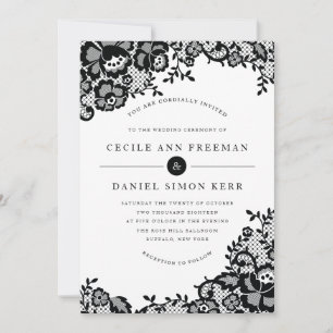 Modern Chic Black Lace Formal Wedding Invitation