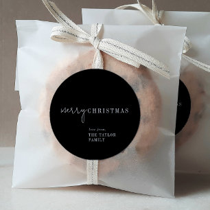 Modern Chic   Black Merry Christmas Holiday Gift Classic Round Sticker