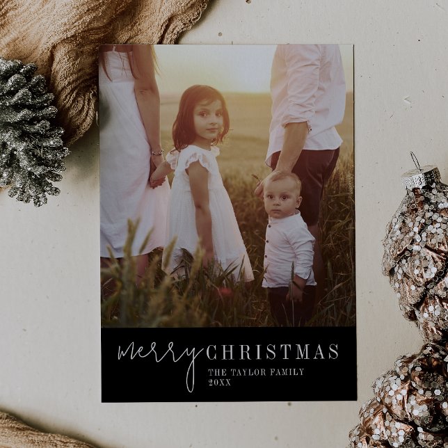 Modern Chic | Black Merry Christmas Photo Holiday Card (Creator Uploaded)