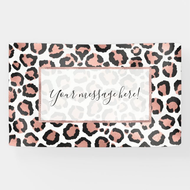 Modern Chic Black Rose Gold Foil Leopard Print Banner (Horizontal)