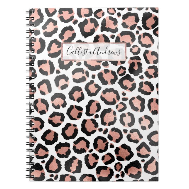Modern Chic Black Rose Gold Foil Leopard Print Notebook (Front)