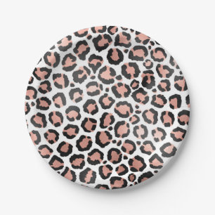 Modern Chic Black Rose Gold Foil Leopard Print Paper Plate