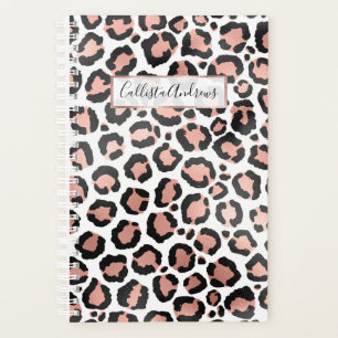 Modern Chic Black Rose Gold Foil Leopard Print Planner