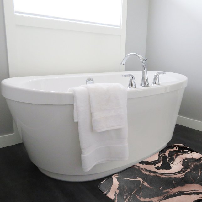 Modern Chic Black Rose Gold Marble Bath Mat (Creator Uploaded)