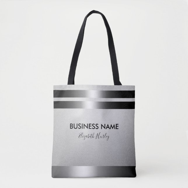 Modern Chic Black & Silver Foil Creative Designer Tote Bag (Front)