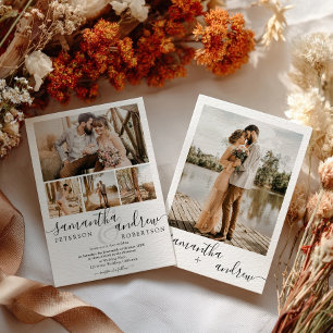 Modern Chic Black White 5 Photo Minimalist Wedding Invitation