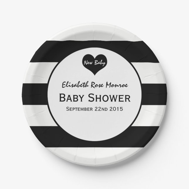 Modern Chic Black & White Baby Shower Paper Plate (Front)