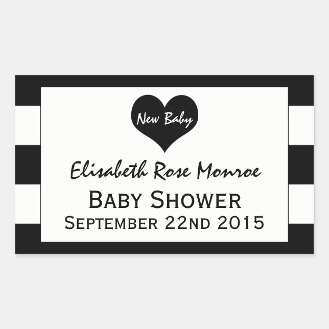 Modern Chic Black & White Baby Shower Rectangular Sticker (Front)