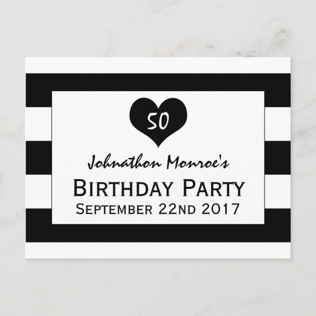 Modern Chic Black & White Birthday Invitation Postcard (Front)