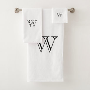 Modern chic black white custom monogram initial bath towel set