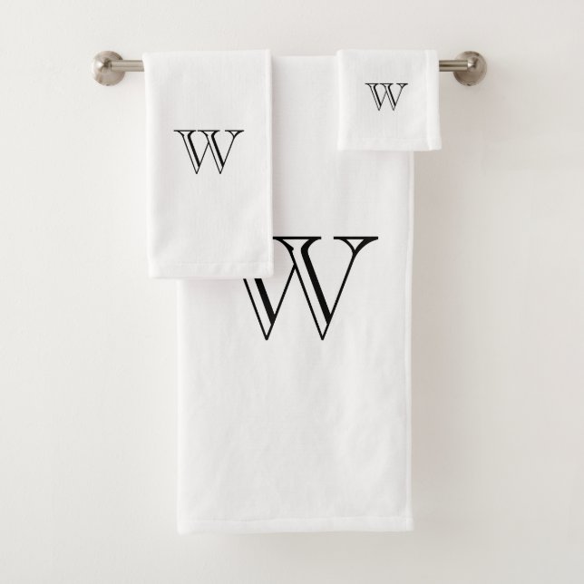 Modern chic black white custom monogram initial bath towel set (Insitu)