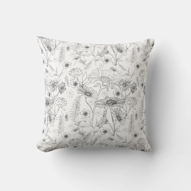 Modern chic black white daisy flower pattern cushion (Front)