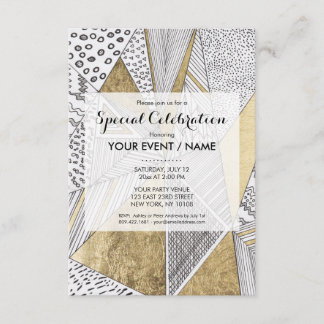 Modern chic black white faux gold geometrical invitation