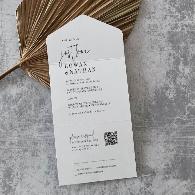 Modern Chic Black White Just Love QR Code Wedding All In One Invitation (Creator Uploaded)