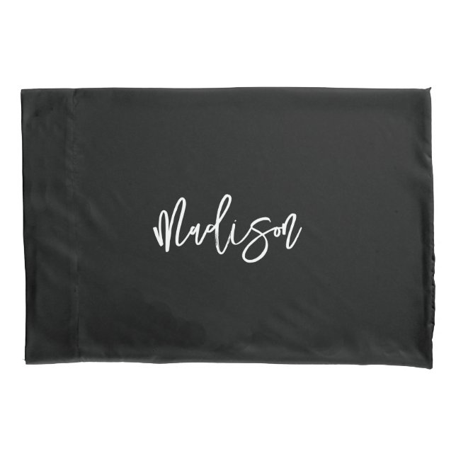 Modern Chic Black White Personalised Monogram Name Pillowcase (Front)