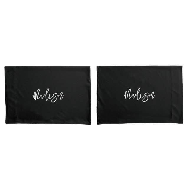 Modern Chic Black White Personalised Monogram Name Pillowcase (Front-Set)