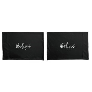 Modern Chic Black White Personalized Monogram Name Pillowcase