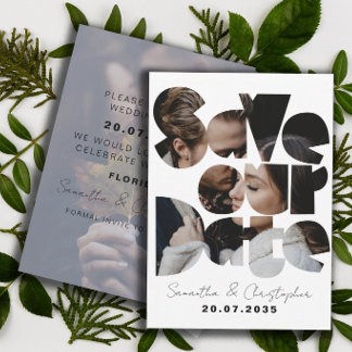 Modern Chic Black & White Photo Calligraphy  Save The Date