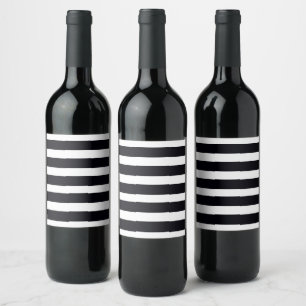 Modern Chic Black & White Striped Wine Label