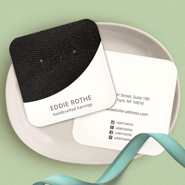Modern Chic Black White Stud Earring Display Square Business Card (Creator Uploaded)