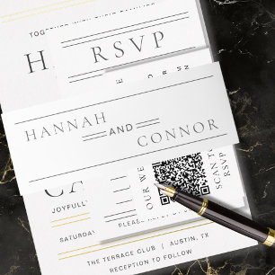 Modern Chic Black & White Typography Invitation Belly Band