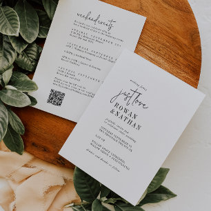 Modern Chic Black White Weekend Events QR Wedding Invitation