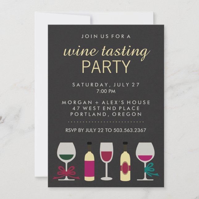 Modern Chic Black Wine Tasting Party Invitation (Front)