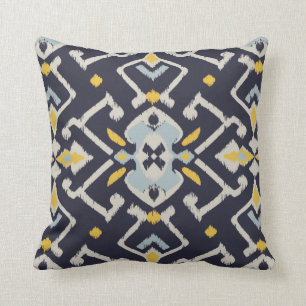 Modern chic black yellow turquoise ikat pillow