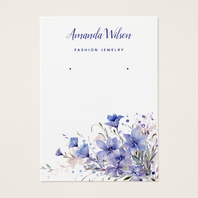Modern chic blue bell floral earring display card (Front)