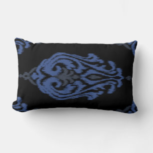 Modern chic blue black damask ikat pillow