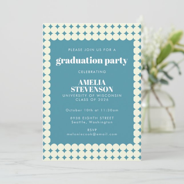 Modern Chic Blue Simple Dots Graduation Party Invitation (Standing Front)