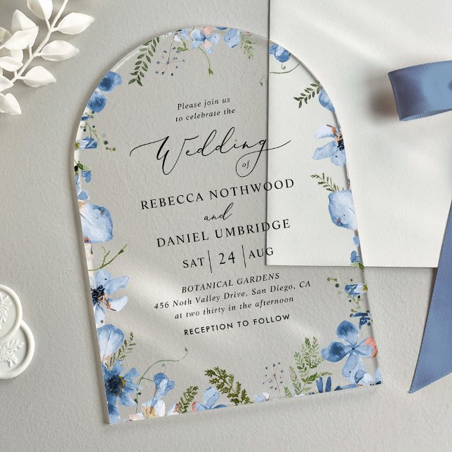 Modern Chic Blue Wedding Acrylic Invitations (Creator Uploaded)
