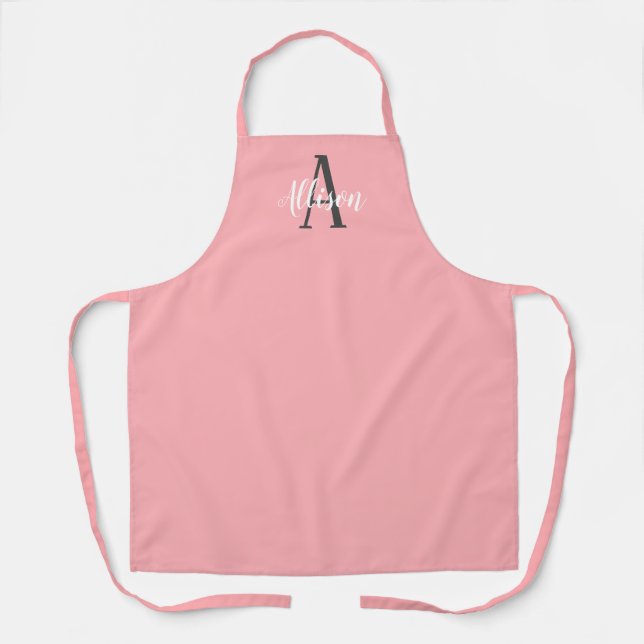 Modern Chic Blush Coral Pink Monogram Personalised Apron (Front)