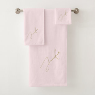 Modern Chic Blush Gold Name Script Bath Towel Set