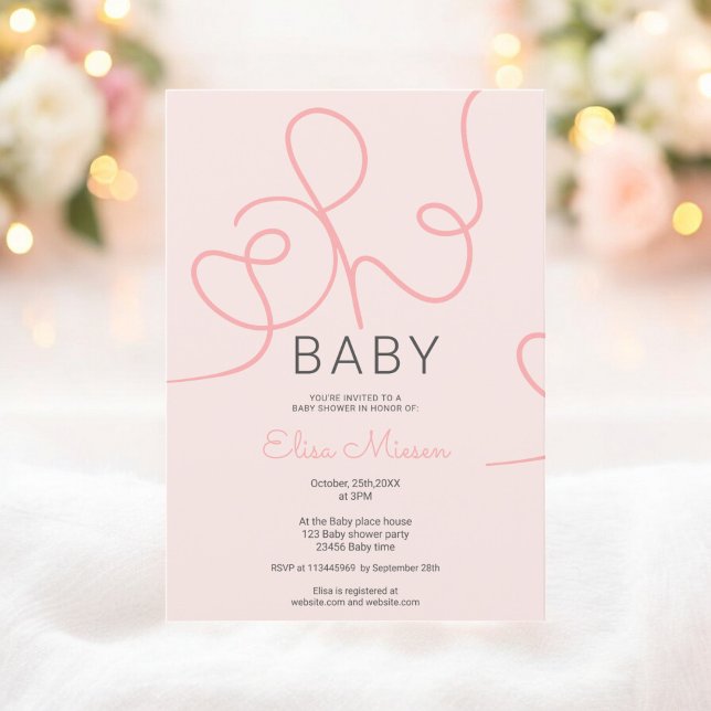Modern chic blush pink calligraphy Oh baby shower Invitation (Modern chic blush pink calligraphy Oh baby shower Invitation)