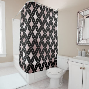 Modern Chic Blush Pink Diamonds on Black Shower Curtain