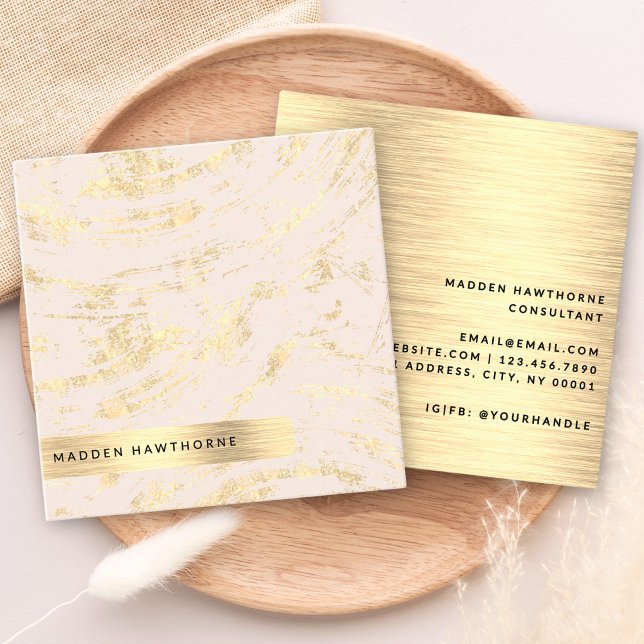 Modern Chic Blush Pink Faux Gold Brushed Metal Square Business Card (Creator Uploaded)