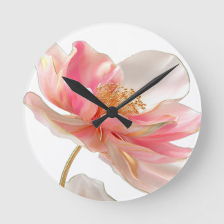 Modern Chic Blush Pink Flower Accent Pillow Round Clock